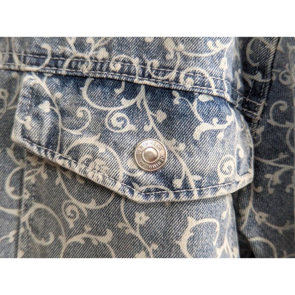 Womens Vintage Blue Denim Jean Floral Jacket STOOSH 90s Y2K Button Down Size L - Picture 12 of 13